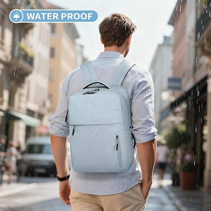 Lightweight 20L Commute Backpack for Men & Women, Water-Resistant Travel Daypack with 15.6-Inch Laptop Compartment & Anti-Theft Pockets, Blue Gray