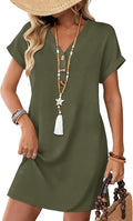 WIHOLL Summer Dresses for Women with Sleeves Midi Dress Button Down Beach Vacation Casual Dresses Fashion Clothing