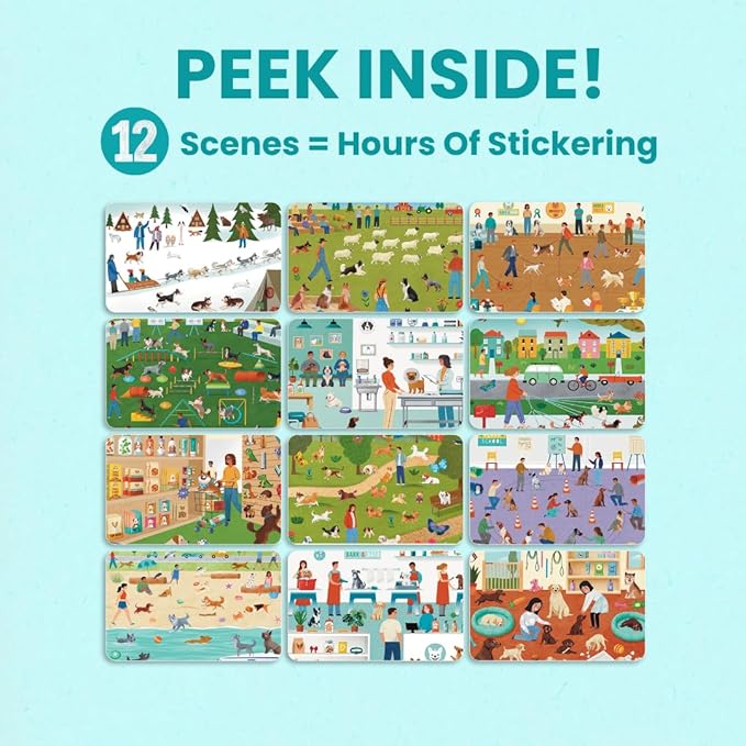 Pet Animals 500+ Kids Sticker Book by Cupkin Toddler Airplane Travel Activity Coloring and Sticker Book, Road Trip Essentials, 12 Coloring Pages 12 Scenes for Ages 2–8 Years