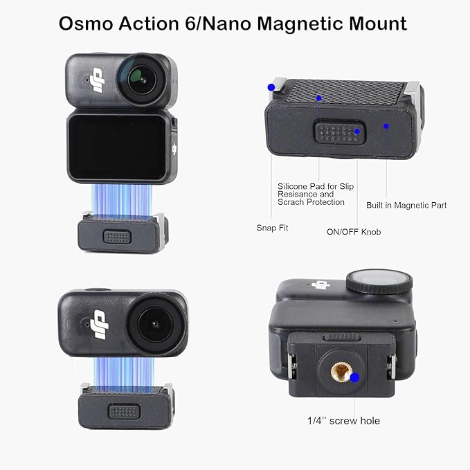PellKing Handlebar Clamp Car Mangnetic Mount for DJI Osmo Action 6/Nano,Quick Release Mangetic Mount 66mm Magnetic with 360 Degree Rotation,Ball Head Handlebar Clamp