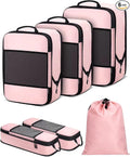 SDGFUI 6 PCS Set Compression Packing Cubes for Travel, Lightweight Packing Organizer Bags Travel Essentials for Carry On, Suitcase, Home Closet - Pink