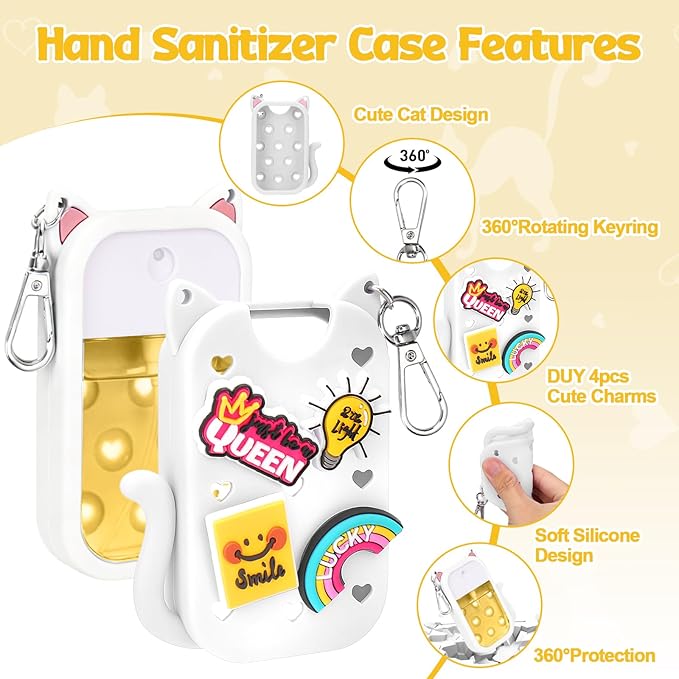 Mity rain Hand Sanitizer Spray Case Compatible With Touchland, Cute Silicone Hand Sanitizer Holder Keychain with 4 Charms, Portable Refillable Sanitizer Accessory, Gift for Women And Teens
