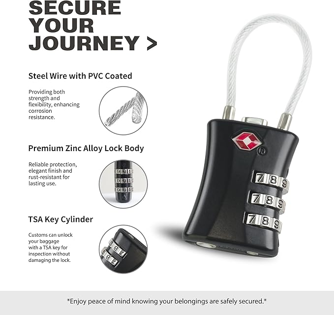 Suitcase Locks TSA Approved, Small Padlock Combination, TSA Locks for Luggage, Combo Travel Padlock with Code for Backpack, Gym Locker, Ammo Can, Gun Case, Bag Zipper, Box (Black)