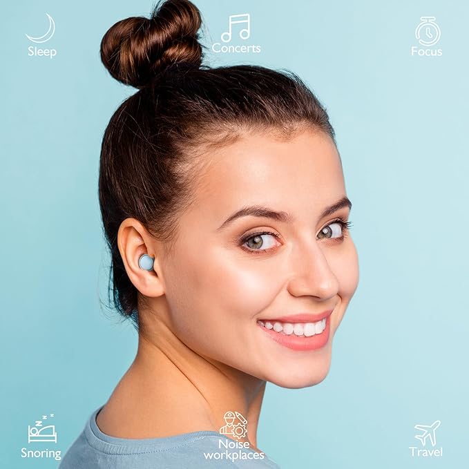 Jayine 2 Pairs Ear Plugs for Sleeping, Soft Full Silicone Ear Plugs for Noise Reduction 25dB, Reusable Hearing Protection Earplugs for Concert, Focus, Travel, 8 Ear Tips in S/M/L - Blue