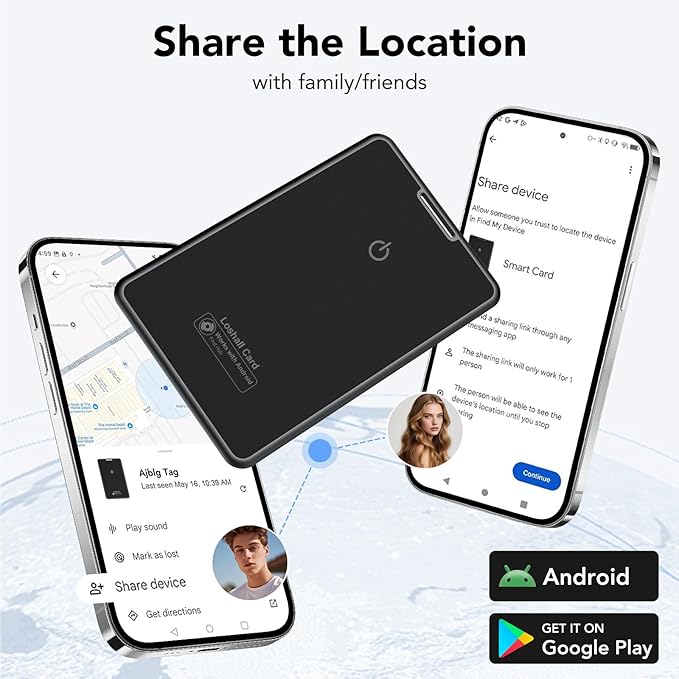 2 Pack Wallet Tracker Card for Android Bluetooth Tracker Work with Google Find Hub(Android Only), IP68 Waterproof, Item Finder for Bags, Keys, Passport