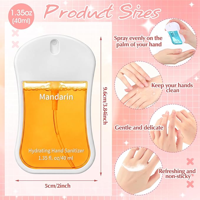 3 Pcs Power Mist Hydrating Hand Sanitizer Spray Bulk Travel Size Hand Sanitizer Pocket 1.35 Fl. oz Gourd Shape Spray White Bottle for Daily Use Women Men Nurse Coworker Teacher Office Gifts