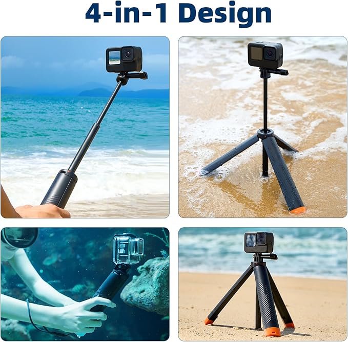 Floating Selfie Stick Hand Grip Tripod, Waterproof Extendable Selfie Monopod for GoPro Hero 13, 12, 11, 10, 9, 8, DJI OSMO Action 5 Pro 4 3、Insta360 Ace Pro 2 and Most Action Camera