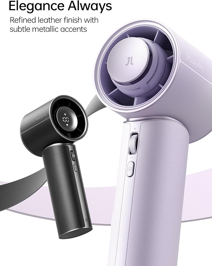 JISULIFE Handheld Fan Pro1 Mini - Refined Utility: Elite PU Leather, 30 Hour Cooling Power, Aroma Pod, 100-Speed Precision, Portable Fan for Travel, Outdoor, Concerts, Gifts for Women Men- Black