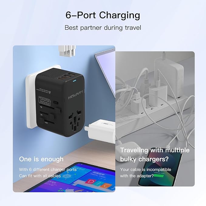 HAPOW Voltage Converter Universal Travel Adapter, PD20W International Power Adapter,Fast Charging Travel Charger, All in One Worldwide Travel Plug Adapter, Outlet Adapter for EU UK USA AU, Black