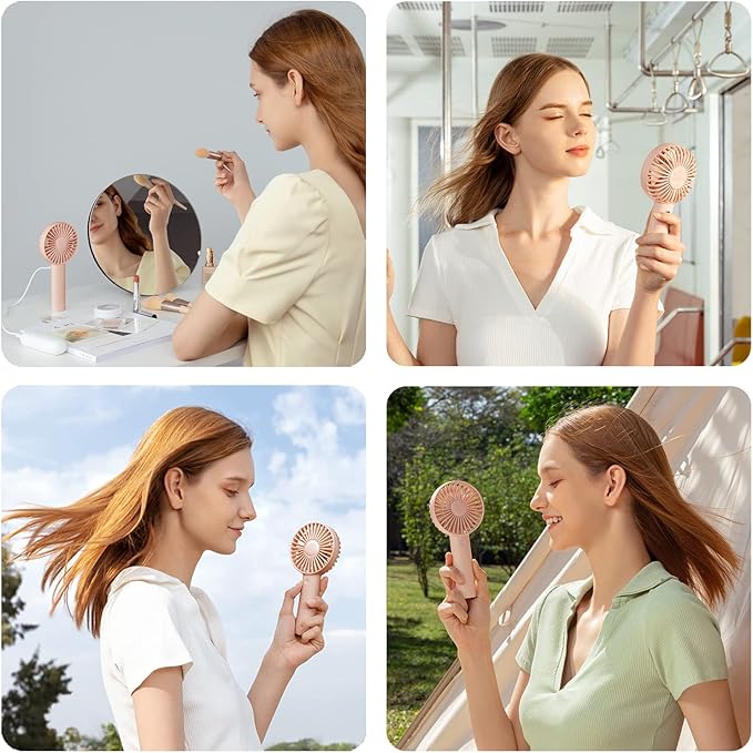 JISULIFE Handheld Mini Fan, Portable and Small with 3 Speeds, USB Rechargeable Battery Operate for Outdoor, Indoor, Makeup, Commute, Office, Travel, Concerts, Gifts for Women Men- Pink