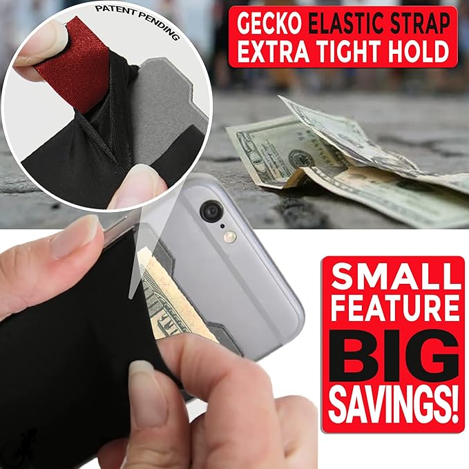 Phone Wallet - Adhesive Card Holder - Cell Phone Pouch - Stick on Lycra Pocket by Gecko - Carry Credit Cards and Cash