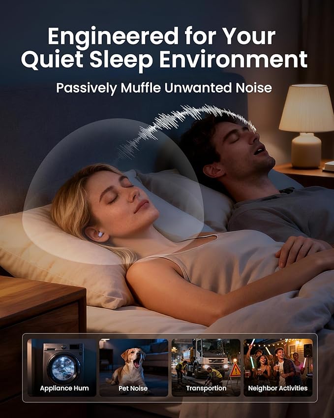 Ear Plugs for Sleeping All-Night Wear without Ear Pain Side Sleeper Patent Qufits Eartips Ultra-Comfy Reusable Earplugs for Sleep, Focus, Study, Travel, 23dB Noise Reduction - Beige