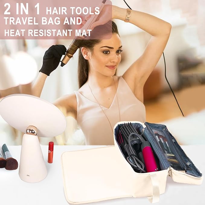 Hair Tools Travel Bag with Heat Resistant Mat Hair Styling Accessories Storage Case for Hair Dryer Flat Iron Straightener Curling Iron Haircare Accessories Travel Essentials for Women