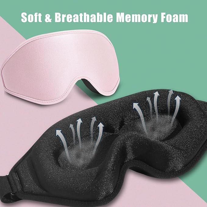 BeeVines 2 Pack 3D Contoured Sleep Mask Eye Mask for False Eyelash Extensions for Men & Women, Eye Mask for Sleeping with Adjustable Strap, 100% Blackout Eye Covers Night Blindfold for Yoga Travel