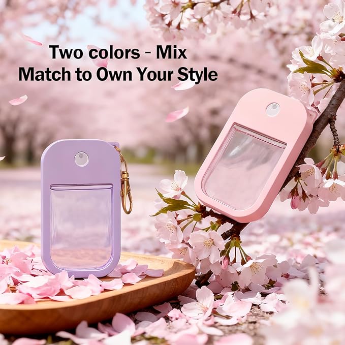 2 Pack Silicone Case for Touchland Hand Sanitizer Spray 1 FL OZ/30 mL, Purple & Pink Portable with Keychain, Protective Cover Compatible with Touchland
