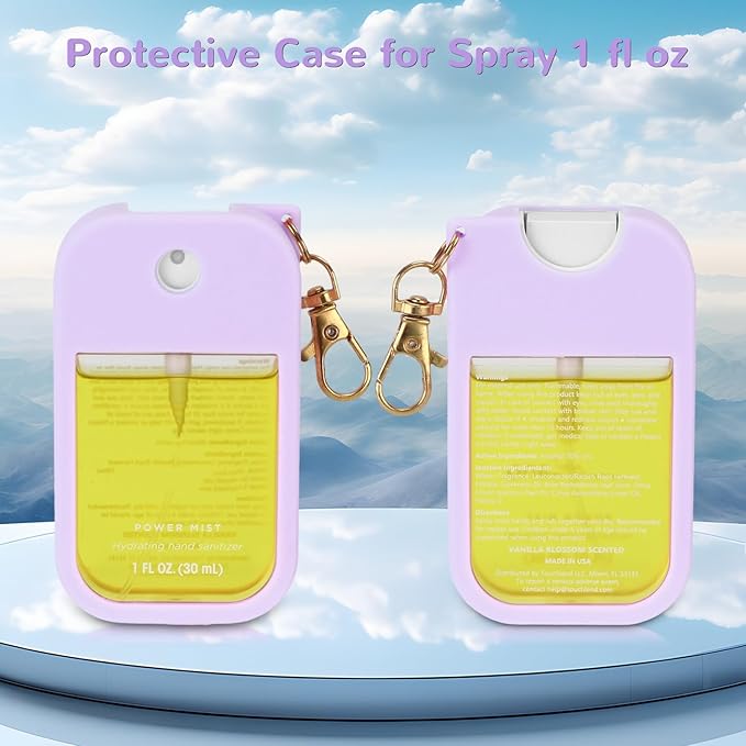 Hand Sanitizer Spray Case Compatible with Touchland Power Mist 1 oz – Silicone Case with Keychain for Touch Land Mist 1 fl oz（30 ml）, Hand Sanitizer Accessory for 1 fl oz (Purple, 1 Pack)