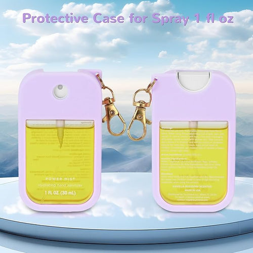 2 Pack Hand Sanitizer Spray Case Compatible with Touchland Power Mist 1 oz – Silicone Case with Keychain for Touch Land Mist 1 fl oz（30 ml）, Hand Sanitizer Accessory for 1 fl oz (White+Purple)
