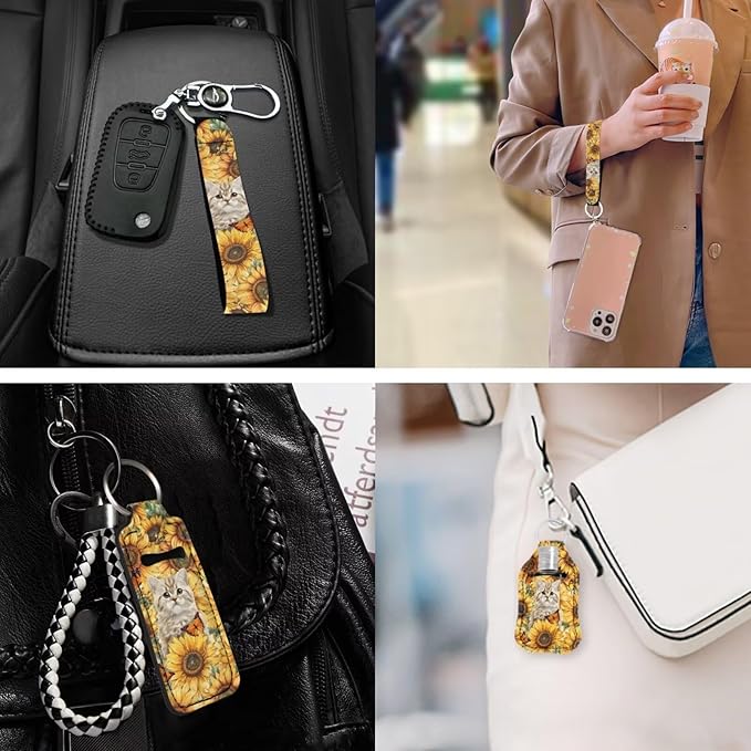 Suobstales 3Pcs Travel Bottles Keychain Holder Set,Travel Bottle Sleeves+Neoprene Chapstick Holders+Lanyard Keychain