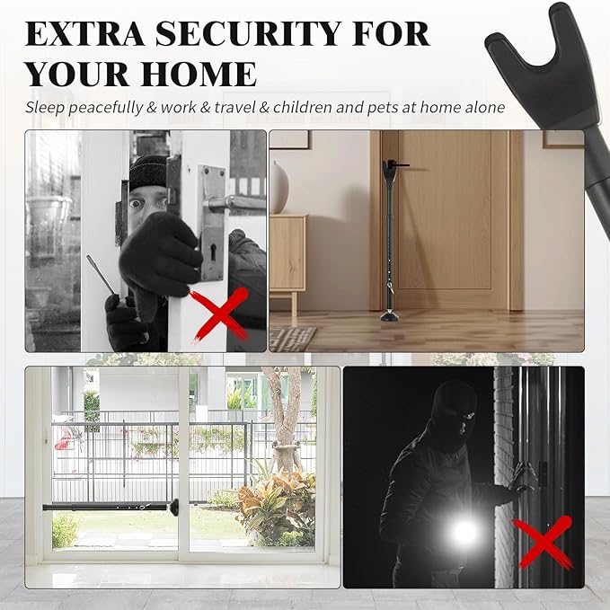 2 Pack Door Stoppers Security Bar, Heavy Duty Sliding Door Lock, Adjustable 21"-49" Safety bar for Sliding Glass, Hinged Doors, Window & Patio, Door Jammer for Home, Apartment, Hotel, Travel (Black)