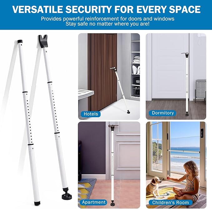 Heavy Duty Sliding Door Security Bar, Adjustable 23"-47" Security Window Stopper Jammer for Home & Travel, Door Lock Stick Bar with Anti-Slip 360° Base Fits All Floors, Hotel/Apartment Safety Device