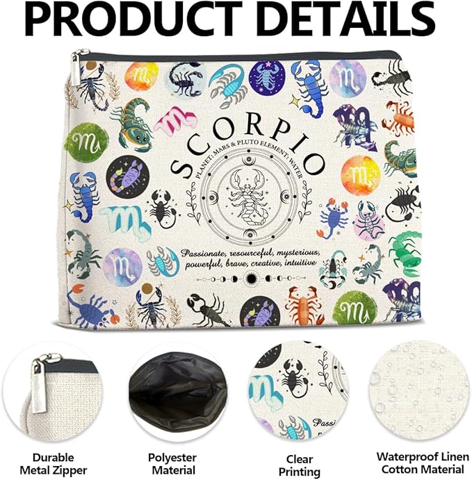 LyoGao Scorpio Gifts for Women, Scorpio Zodiac Makeup Bag, Scorpio Birthday Gifts for Women Astrology Lovers