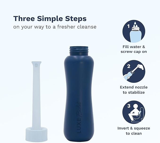 LUXE Bidet Portable Travel Bidet - 450-mL Capacity, Non-Slip, Ergonomic Bottle with Retractable Nozzle and Storage Bag