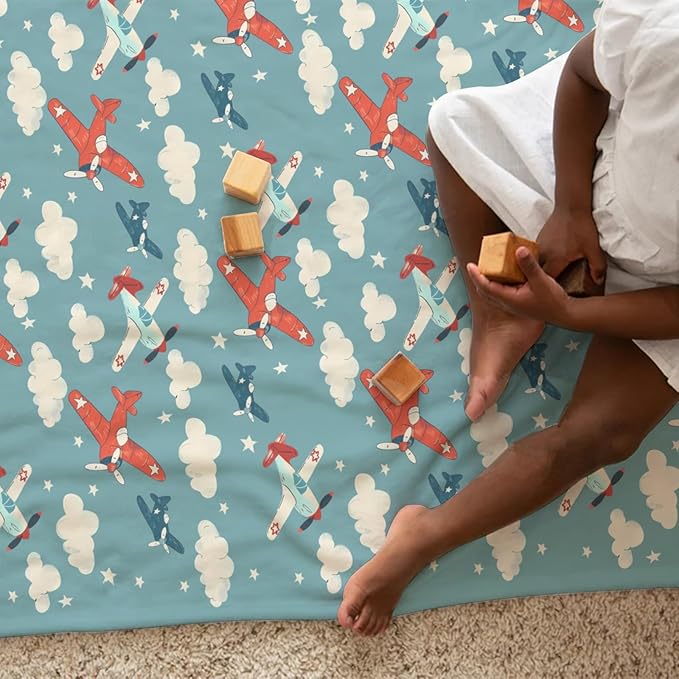 Unisex Cartoon Plane Aircraft Clouds Stars Baby Nursery Throw Gift Blanket for Boys Girls, Plane Transportation Pattern Swaddle Receiving Bed Blanket for Newborn Toddlers Kids-40x50