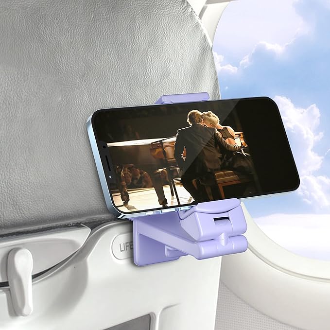 Perilogics Airplane Phone Holder Mount Universal in Flight Hands Free Viewing with Multi-Directional Dual 360 Degree Rotation (Lavender)