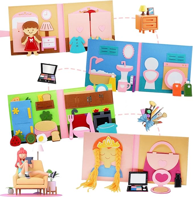BizyKoady Montessori Felt Busy Book Toddlers Quiet Book Preschool Early Learning Educational Travel Toys for Kids Age 2 3 4 5 6 Years Travel Essentials Daily House Learning Activities Girls