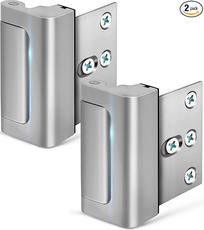 Home Security Door Lock, 2 Pack Childproof Door Reinforcement Lock with 3 Inch Stop Withstand 800 lbs for Top Front Inward Swinging Door, Upgrade Flip High Night Lock to Defend Your Home Kids