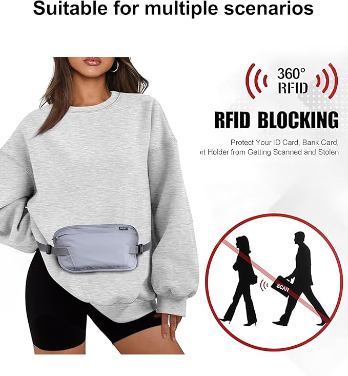 GOX Money Belt for Men Travel, Anti-Theft Hidden Waist Pack, RFID Secure Travel Belt for Men, Ultra-Thin Under-Clothes Passport Wallet with Documentry Safety & Money Holder (Grey-L)