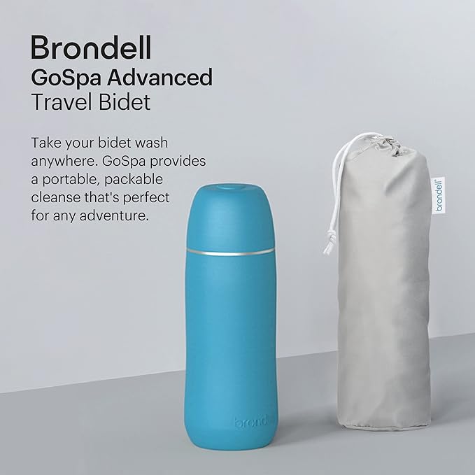 Brondell GoSpa Advanced Portable Bidet for Travel–Pop-Up Nozzle System –High-Quality Compact Bidet with Discreet Travel Bag for Convenient Storage–400mL, Blue