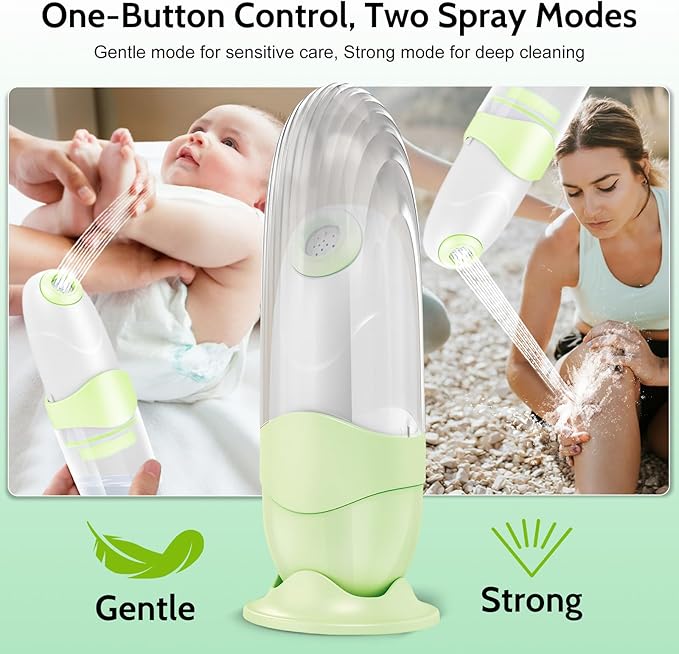 Portable Bidet for Travel Mini Handheld Bottle-Ready Jet Sprayer, Type-C Rechargeable with Gentle & High-Pressure Modes, On-The-Go Camping Toilet Hygiene for Women, Men & Babies（Green）