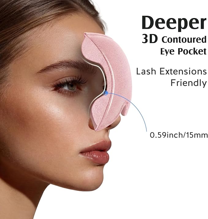 YFONG Sleep Mask for Lash Extensions, Bamboo Viscose & 100% Blackout Eye Mask for Sleeping Women Men, Soft 3D Contoured Zero Eye Pressure Blindfold for Travel, Breathable & Adjustable Eye Cover, Pink