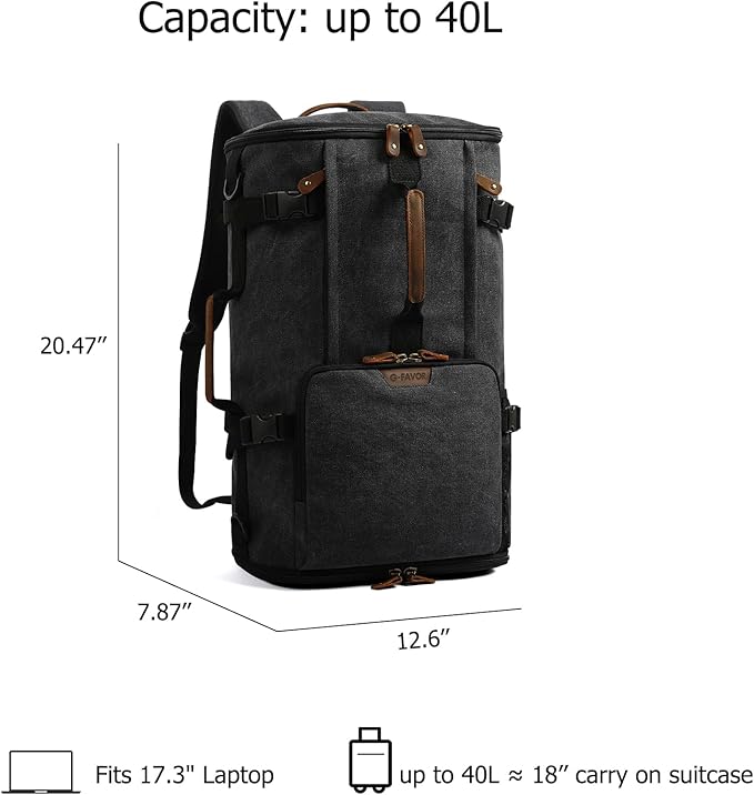 G-FAVOR 40L Travel Backpack for Men, Large Vintage Canvas Rucksack 3 in 1 Convertible Duffel Bag Carry On Backpack Fits for 17.3 Inch Laptop
