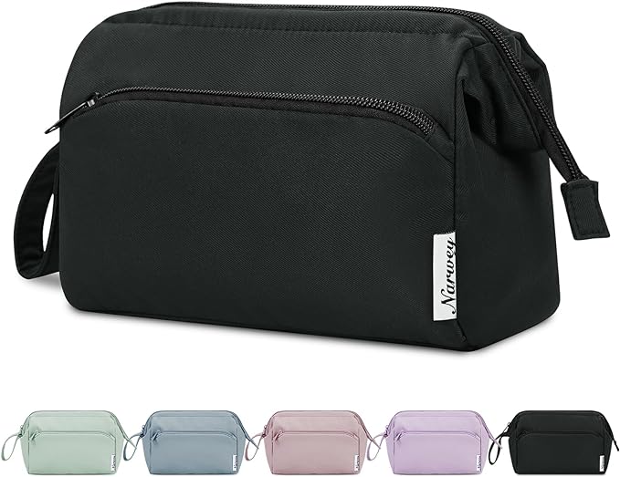 Narwey Makeup Bag Women Wide-open Make up Bag Travel Cosmetic Bag Organizer Toiletry Bag for Cosmetics Toiletries Accessories (Black)
