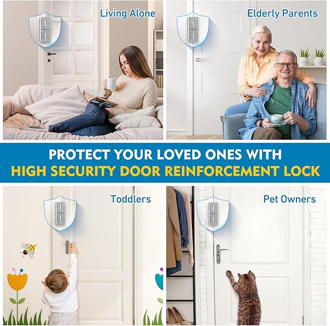 4 Pack 800 lbs Door Reinforcement Lock – Child Proof & Anti-Kick Security Locks for Whole Home Safety – Easy Install Anti-Kick Lock for Inward Doors – Prevents Forced Entry & Unauthorized Access