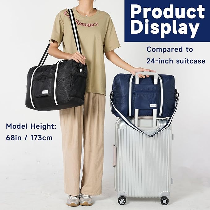 Arxus Foldable Tote Bag for Travel Expandable Lightweight Carry On Luggage 22L Packable Duffle Bag for Traveling