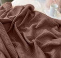 KyraHome 100% Cotton Throw Blankets, 90“x90” Queen, Organic Cotton Muslin Blanket, Plant Dyed, Breathable Lightweight Gauze Blankets for Adults, Bed, Couch, All Season, (Brown)