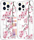 Compatible with iPhone 16 Pro Max Case Card Holder for Women Cute Design,Wallet Phone Cases Transparent Cool Kawaii Protective (Clear Sakura Peach Cherry)