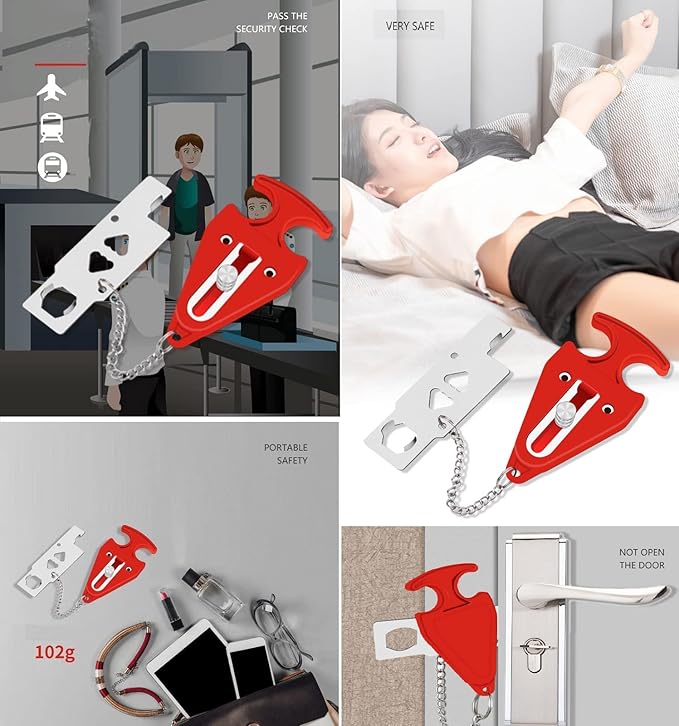 2 Pack Portable Door Lock for Travel - Improved Security Device for Hotel, Apartment - Perfect for Traveling (Two Kinds of Doorstops)