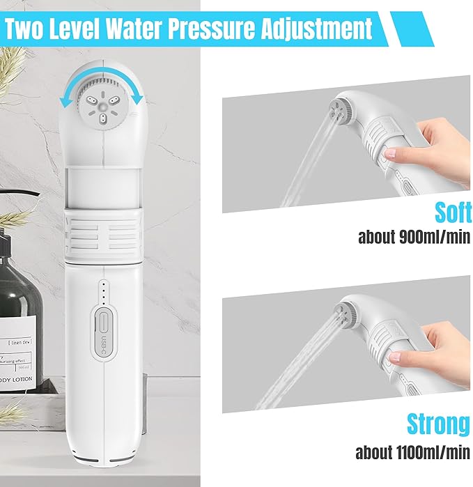 Teabelle Portable High Pressure Electric Bidet with 2.5L Water Bottle, USB-C Rechargeable Travel Bidet, Waterproof Handheld Sprayer for Personal Hygiene & Baby Care
