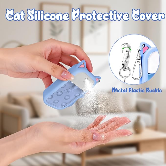 Cat Silicone Case for Touchland Hand Sanitizer Spray with Keychain & Charms,Compatible with Power Mist & Glow Mist 1 FL Oz/30ML for Touchland Case,Cute Travel Cover Sleeve Accessory (Blue Cat)