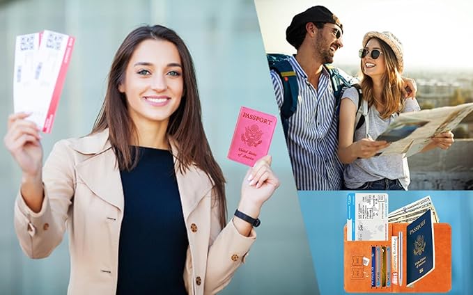 Passport Holder Cover Wallet Travel Essentials RFID Blocking Leather Card Case International Must Haves Travel Accessories for Women Men(113#Pink)