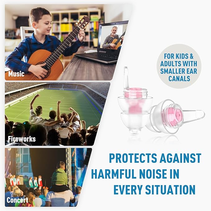 Kids Ear Plugs (6yrs +) with Cord, Reusable Airplane Ear Pressure Relief Earplug for Child Adult with Small Ear-canals, Ear Protection for Focus, Travel, Anxiety Stress, School, 25 dB Noise Reduction