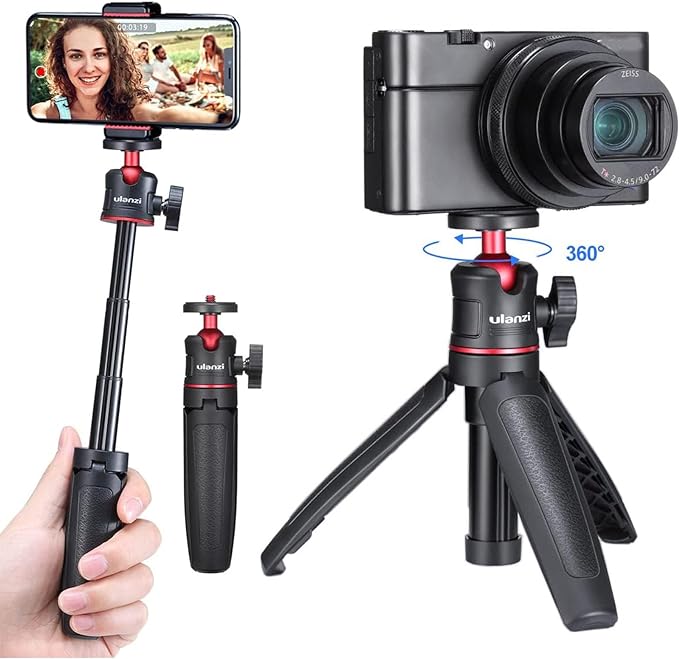ULANZI MT-08 Extension Pole Tripod, Mini Selfie Stick Stand Handle Grip for Osmo Pocket 3 4 Xtra Muse iPhone Pro Max Smartphone Canon G7X Mark III Sony ZV-1 RX100 VII A6400 A6600 Cams Vlogging