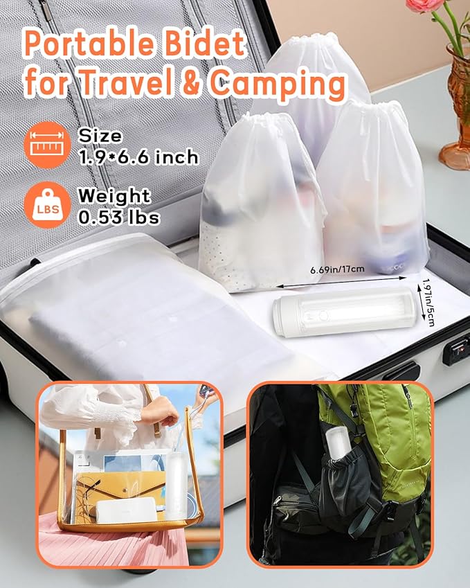 Portable Bidet - Handheld Travel Bidet with 3 High Spraying Modes, USB-C Rechargeable and IPX7 Waterproof Electric Bidet Sprayer for Women and Men Personal Hygiene Cleaning/Soothing Postpartum Care