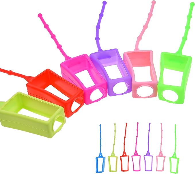 Kare & Kind 7x Silicone Hand Sanitizer Protective Cases (empty) - Soft Smooth Holders for 30ML Bottles - Comes with Soft Adjustable Loops for Backpacks, Keychains - Use for Travel, Home