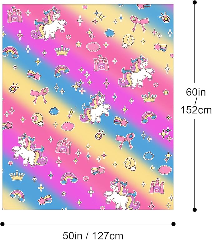 Wajade Unicorn Glow in The Dark Blanket Unicorn Gifts for Girl 1 2 3 4 5 6 7 8 9 10 11 12 Year Old Kids Blanket with Stars Cloud Crown Bow Birthday Ideas 50"×60"