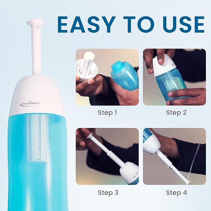 GenieBidet On The Go Portable Travel Bidet with Telescoping Nozzle Spray, Handheld, Leak & Mess Free Butt Shower, Replaces Wet Wipes, Discreet Pull-String Pouch